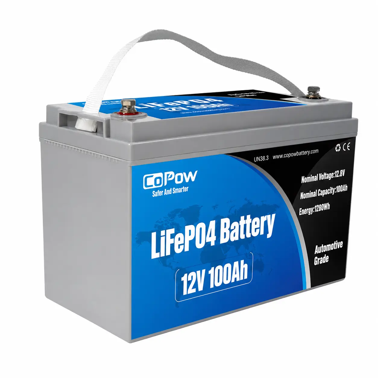12V 100Ah LiFePO4 marinebatteri - letvægts, smart Bluetooth og 4000+ cykler